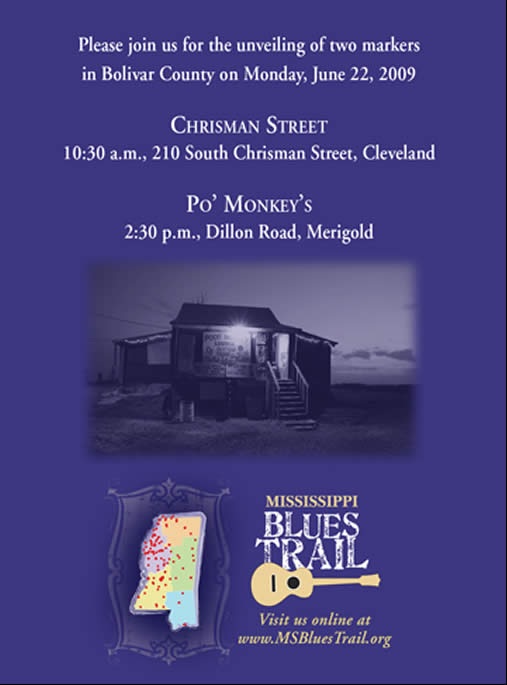 Chrisman Street and Po' Monkey's Mississippi Blues Trail Marker Ceremonies